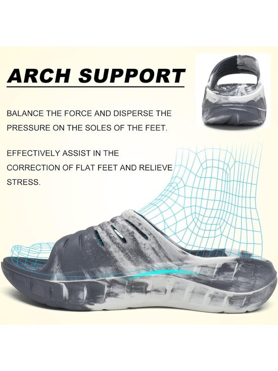 Men Grey White Sandals Orthotic Arch Support Open Toe Sport Slides Thick Cushion main image 5